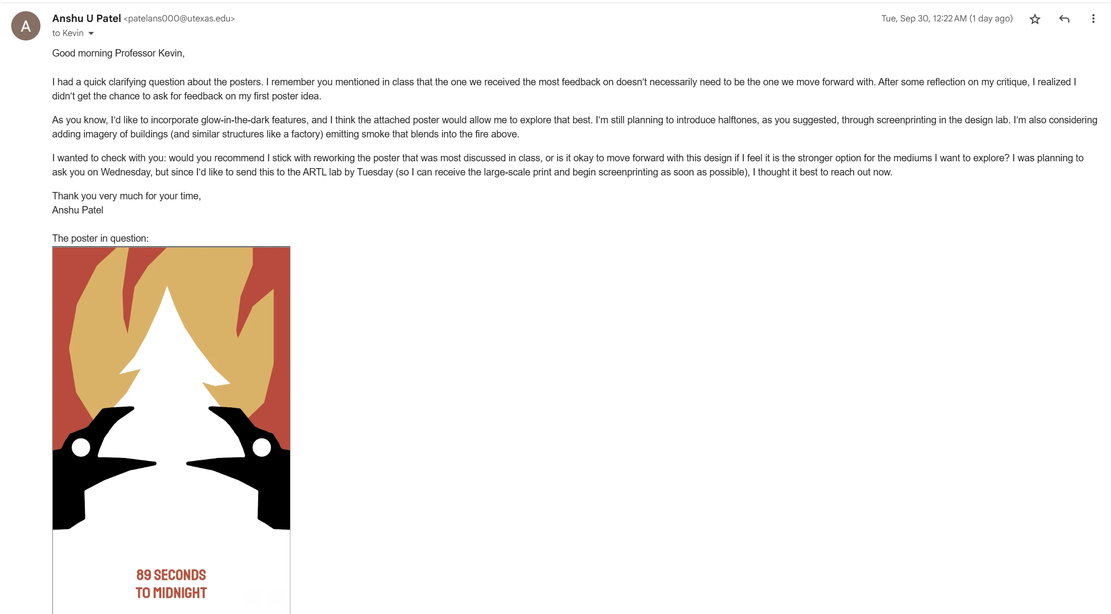 Email to Kevin